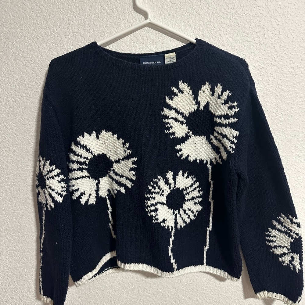 Vintage 90s chunky‎ knit cropped sweater flowers whimsigoth size S